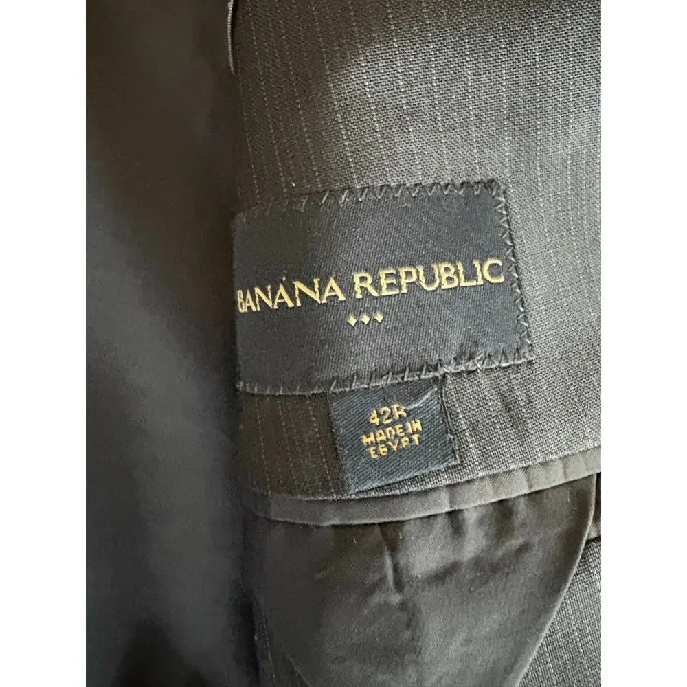 Banana Republic Blazer Jacket Mens 42R Navy Blue Micro-stripe Wool Sportcoat